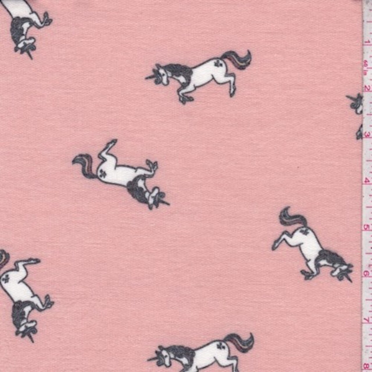 Dusty Peach Leaping Unicorn Brushed French Terry Knit Fabric By the Yard